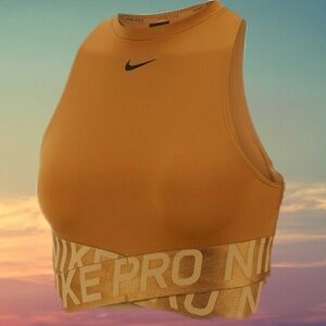 Nike Pro High-Neck Sports Bra in Bronze — Size XS